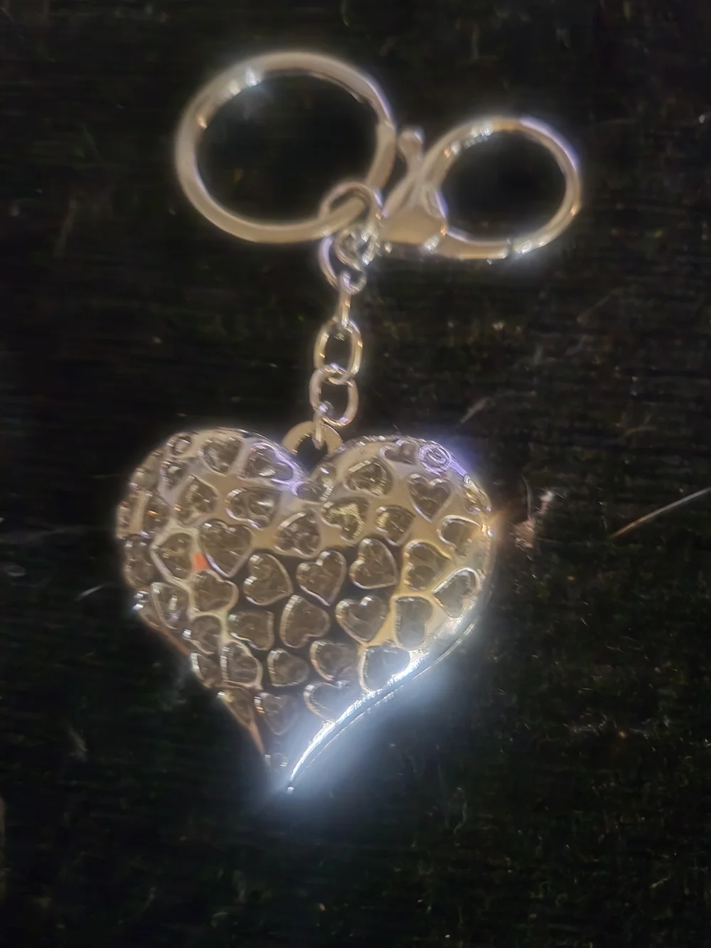Rhinestone Heart Keychain, Bag Purse Charm Silver Bling